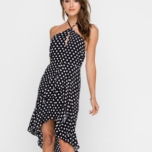 Flutter Asymmetrical Polka-Dot Midi Dress